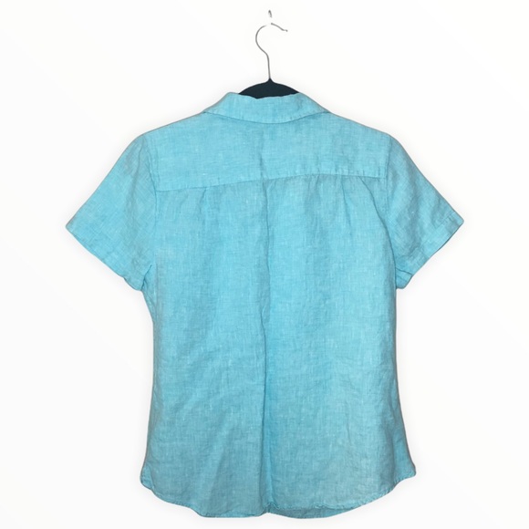L.L. Bean Light Blue 100% Linen Short Sleeve Button-Down Shirt Size S - Picture 2 of 9